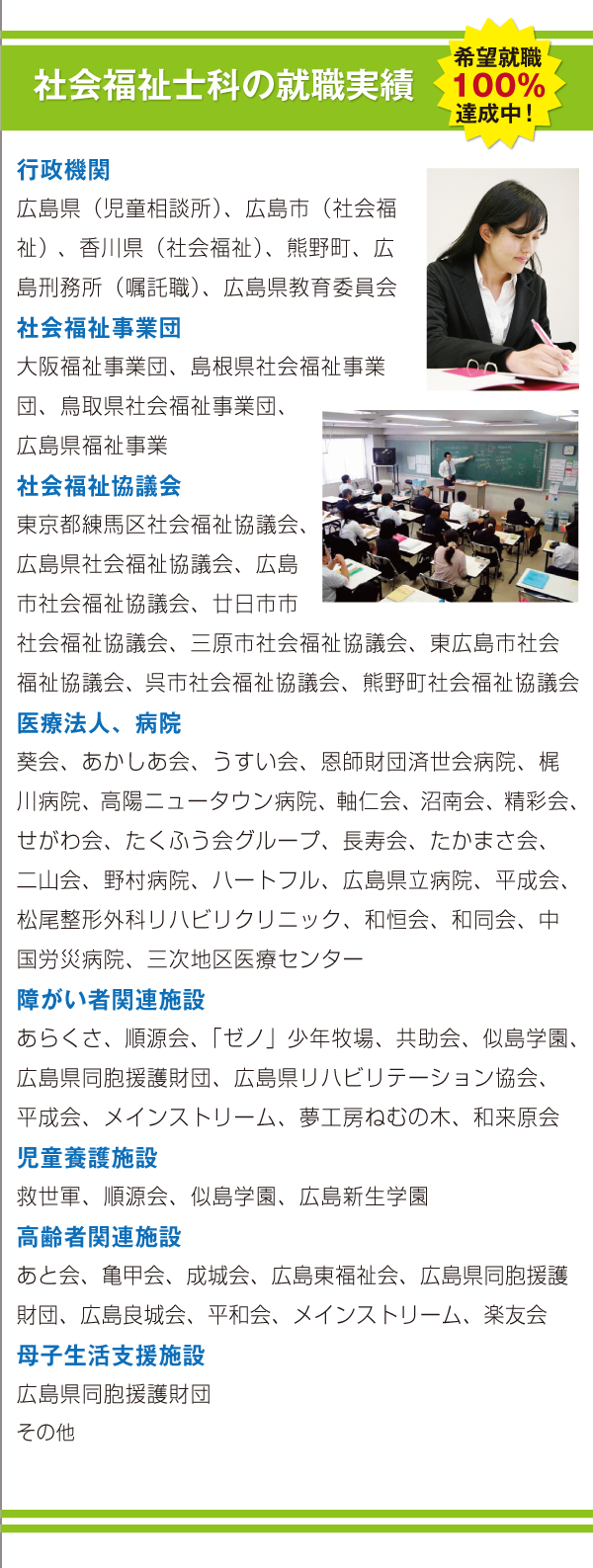 社会福祉士科の就職実績